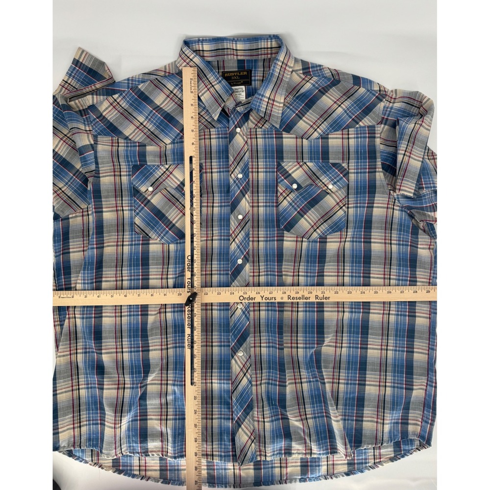 Rustler by Wrangler Men's 3XL Plaid Western Shirt‎ Short Sleeve Snap Button - Picture 5 of 8